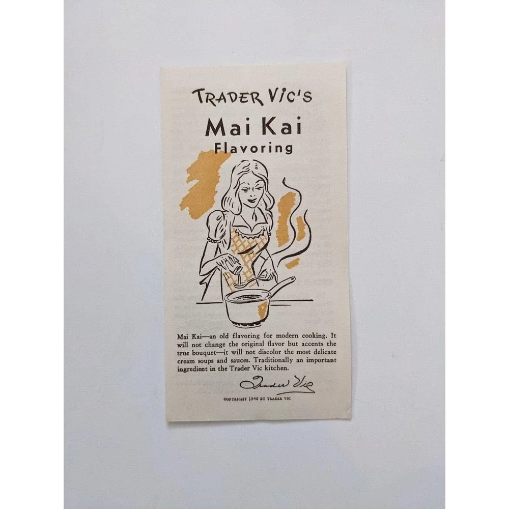 Vintage 1946 TRADER VIC'S Mai Kai Flavoring Advertisement w/ Recipes RARE Tiki‎